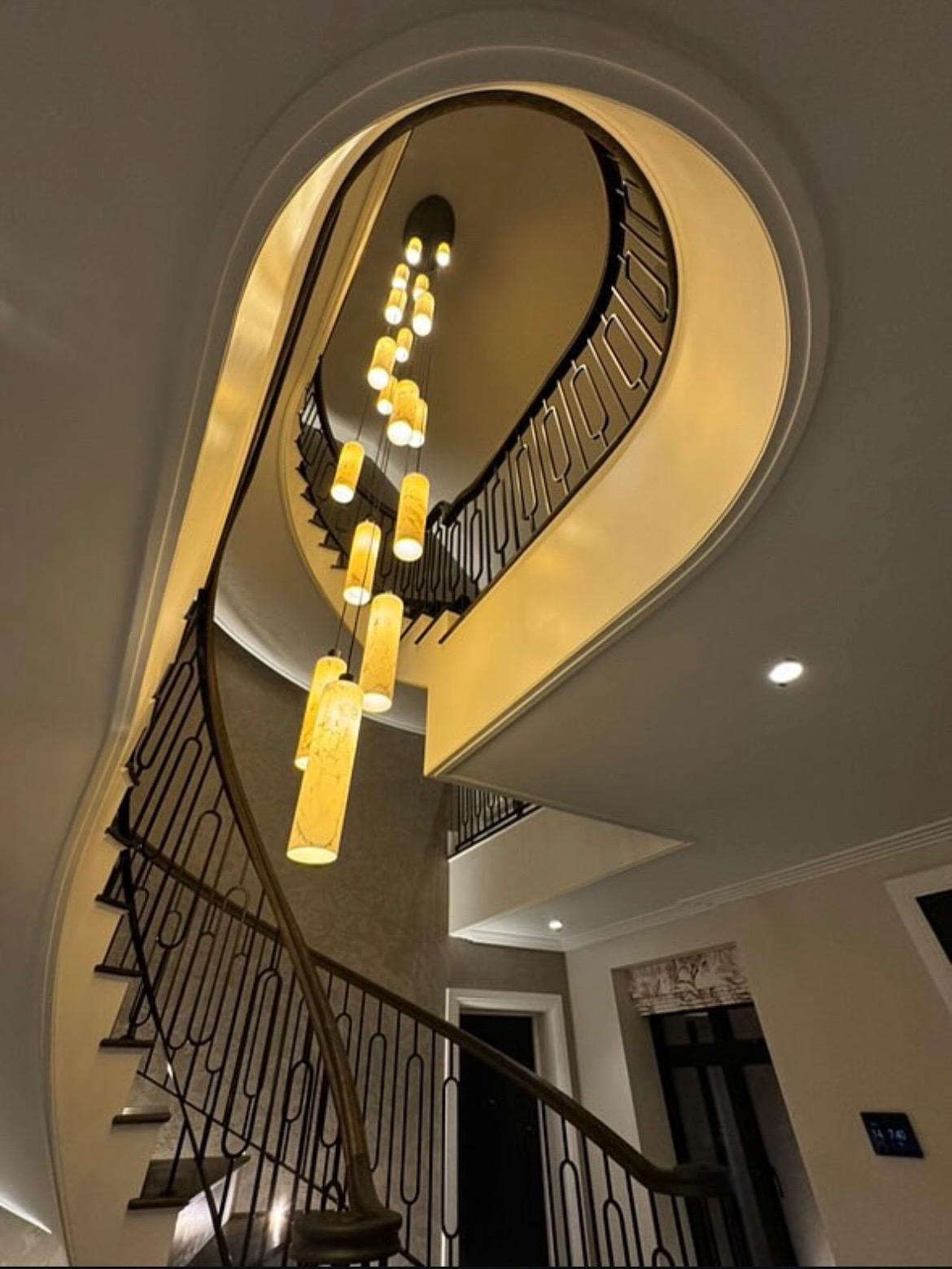 4 Rosefield — alabaster pendant lights from above